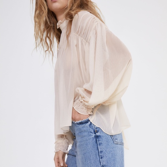 Zara Tied Flowy Shirt Top - Picture 2 of 5